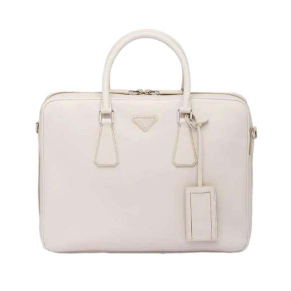 Prada Saffiano Ivory Leather Satchel Weekender Travel Tote Bag - Picture 1 of 12
